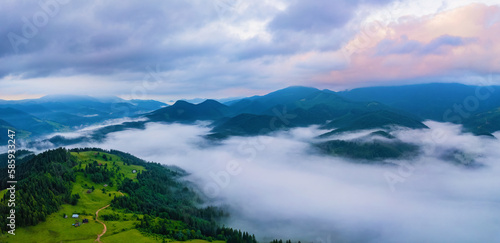 Landscape with fog in mountains