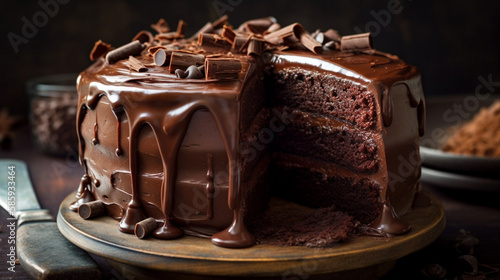 Chocolate cake with ganache frosting Generative AI