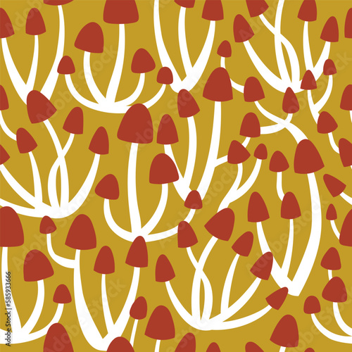 vector seamless pattern with mushrooms yellow bc