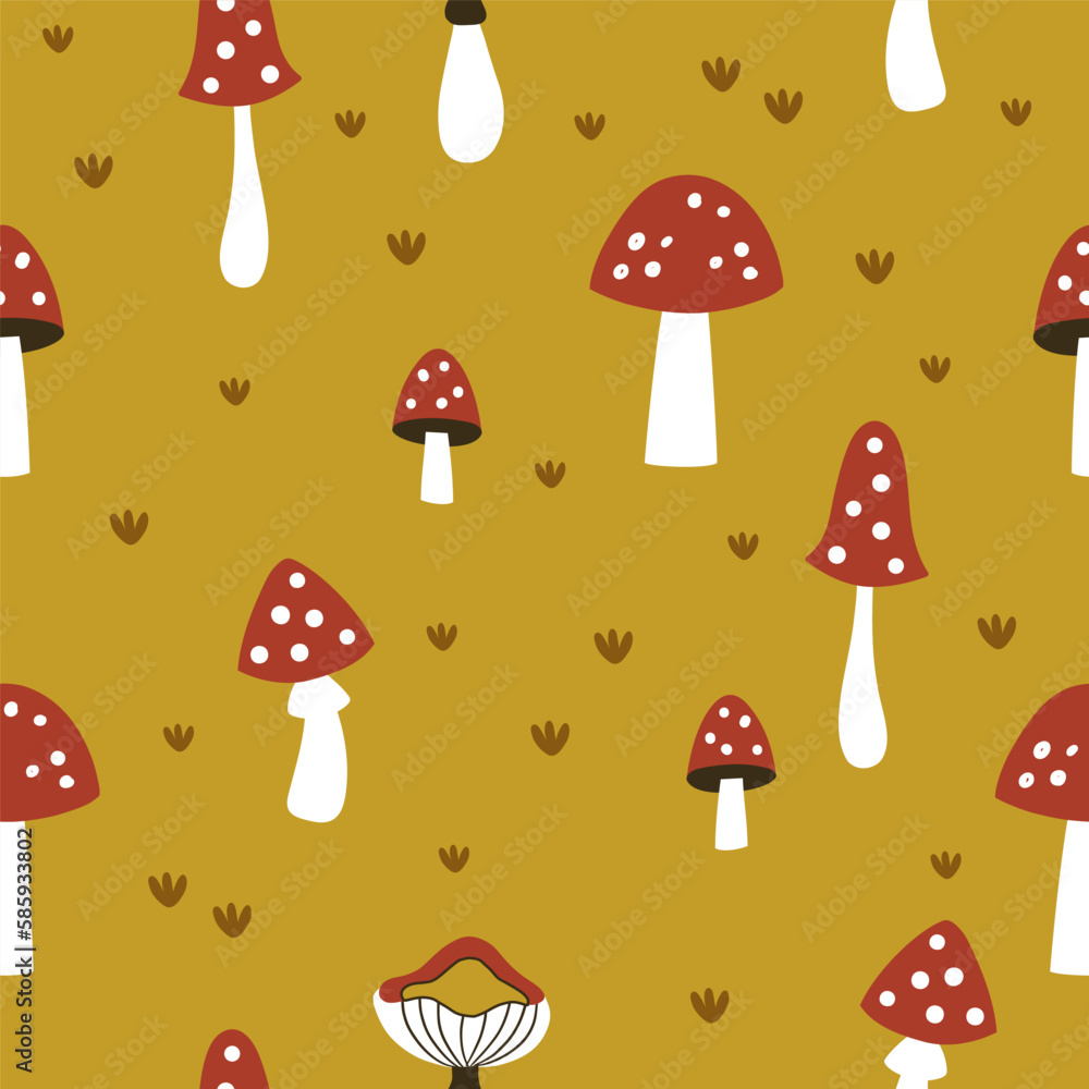 vector cute seamless repeat with red mushrooms vector cute seamless repeat with red mushrooms