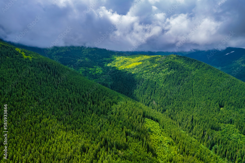 Fototapeta premium Photo taken with a drone at a cross on a mountain ridge