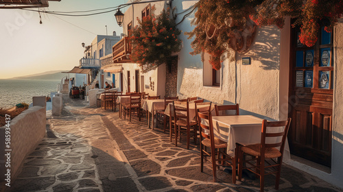 A Greek taverna with fresh seafood and lively atmosp Generative AI photo