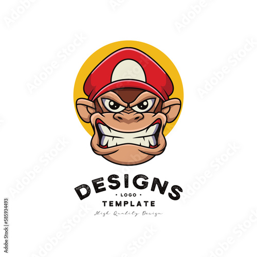 monkey head logo illustration with hat. photo