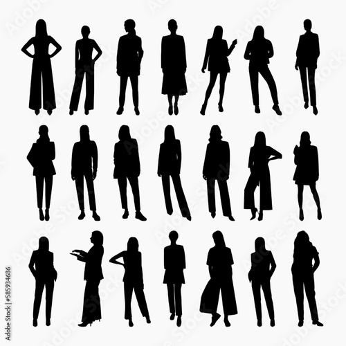 Vector silhouette of a business woman standing, fashion girl silhouette in a stylish suit. Business woman, entrepreneur, executive, isolated vector