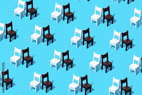 Black and white chairs, creative interior pattern, contrast, opposite ideas. 