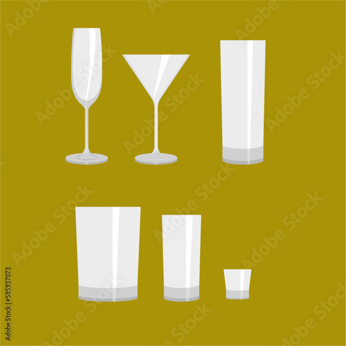 Different types of liquor alcohol glasses vector clip arts icon set