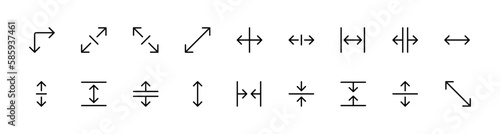 Resize vector line icons set. Scaling, increase, decrease. Editable stroke. For the use of UI and mobile app, web site interface. photo