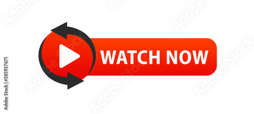 Watch now vector button in flat style. Play video icon isolated on white background. Watch video now button for web site. UI element. Vector illustration
