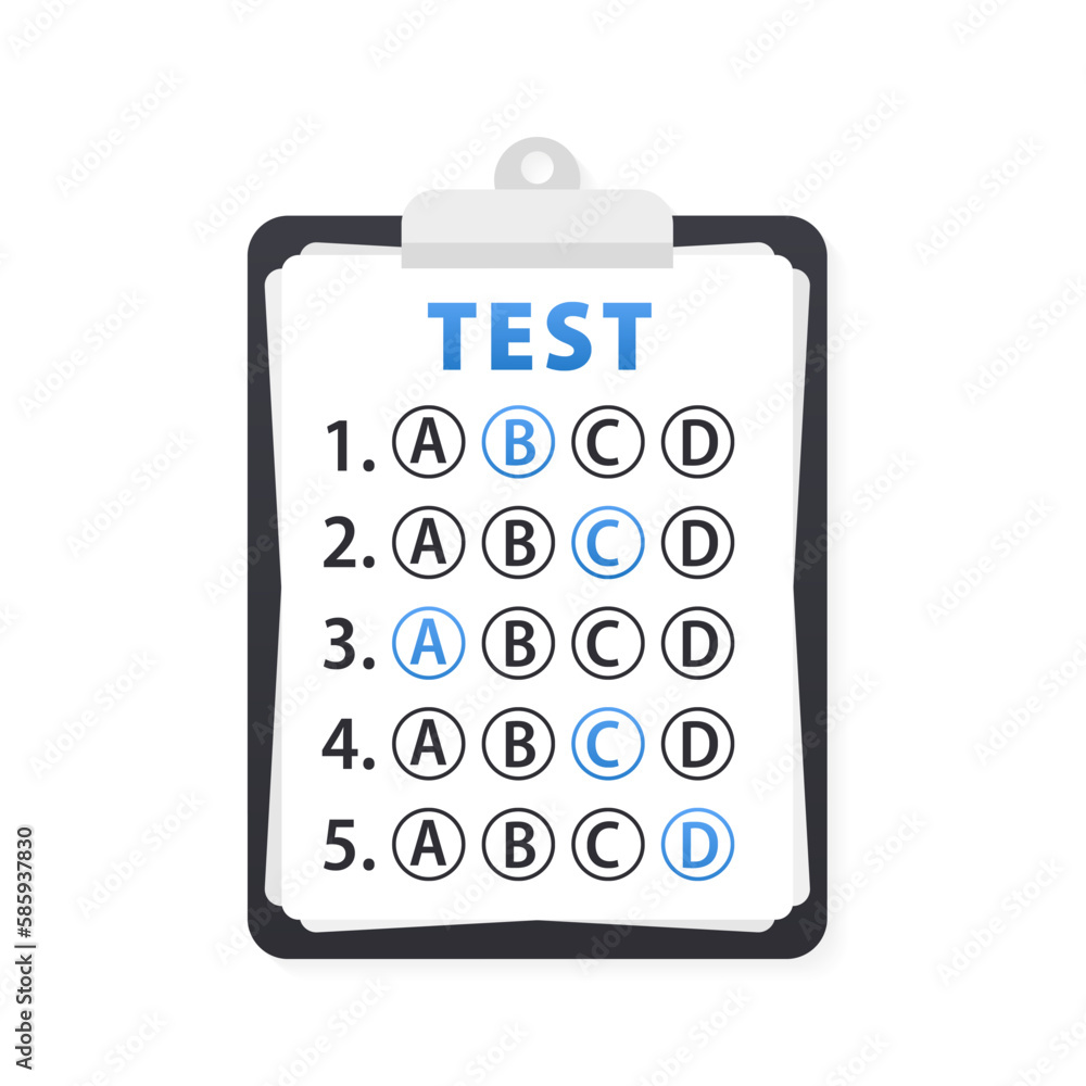 Concept exam, survey, testing. Test form with Clipboard. Test mark on a