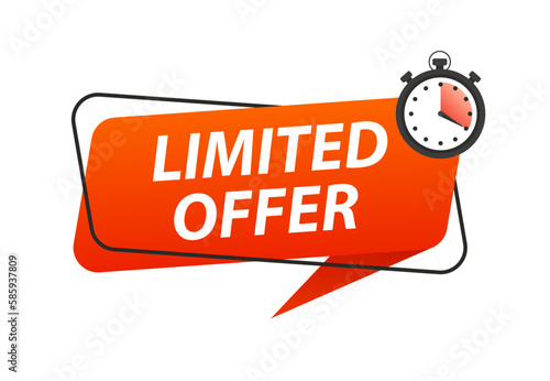 Modern red vector banner ribbon limited offer with stopwatch. the sticker is in a hurry. Auction tag. Brand of chance in the last minute. Vector illustration