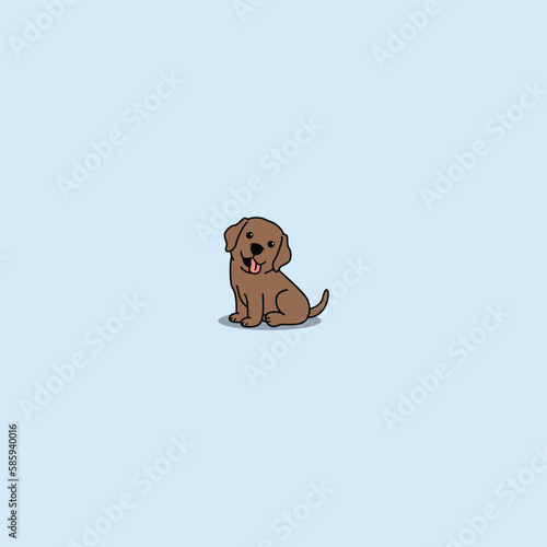 Cute chocolate brown labrador retriever puppy sitting cartoon, vector illustration