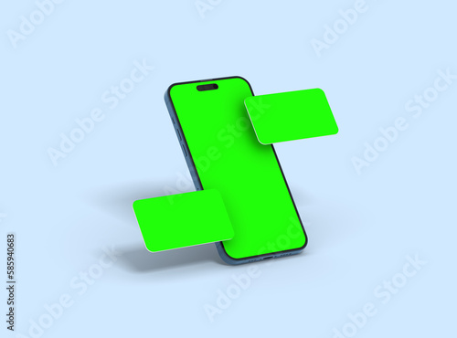 Phone 14 pro isometric design of mobile app Screens with separated pop-ups. ui ux app concept. 3d render