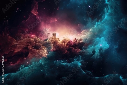 Abstract outer space endless nebula galaxy background. Generative AI © FryArt Studio