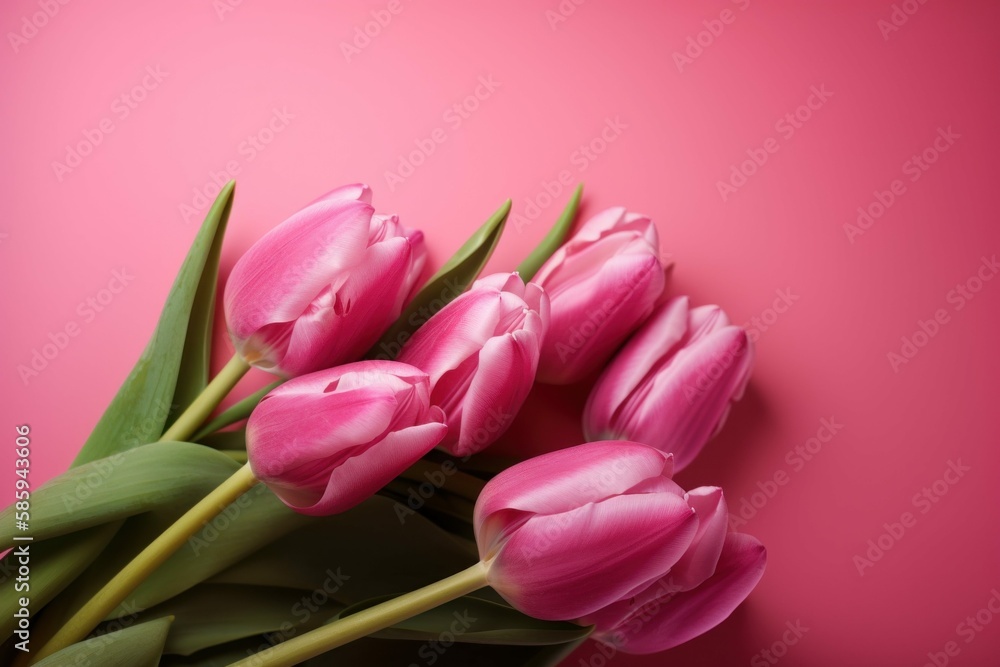 Fototapeta premium Pink Tulips on Pink Background for Spring and Easter