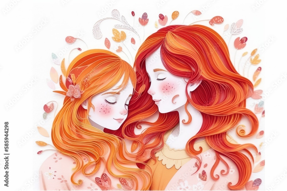 Love on Paper: Mother and Daughter Embracing on Mother's Day with Paper Quilling and Papercraft Technique, Generative AI