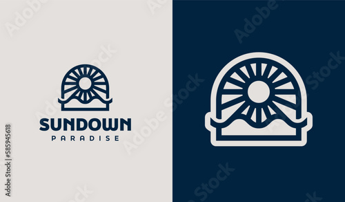 Sunset Sun wave Logo Template. Universal creative premium symbol. Vector illustration