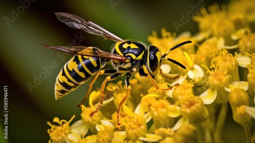 A wasp on a flower, bee collecting nectar © AstronauticalStudio