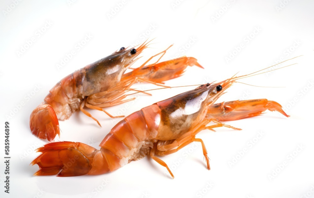 Fresh cooked shrimp isolated on white background. Seafood. generative AI Fresh cooked shrimp isolated on white background. Seafood. generative AI