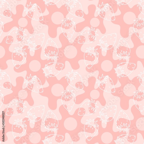 Cartoon summer seamless strawberry and scrambled eggs pattern for wrapping paper and fabrics and linens