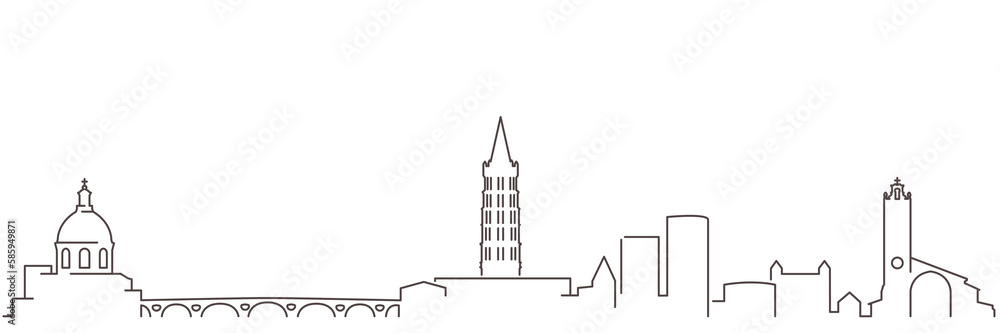 Fototapeta premium Toulouse Dark Line Simple Minimalist Skyline With White Background