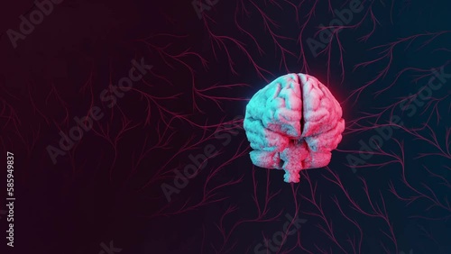 Network of electrical pulses stimulates brain - AI machine learning concept; 3D
