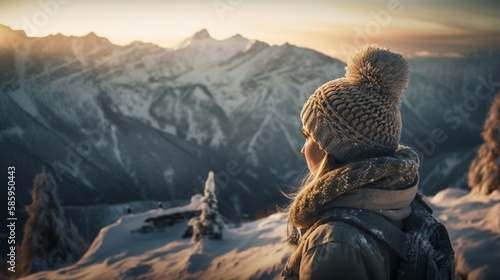 Winter Girl In a Mountain