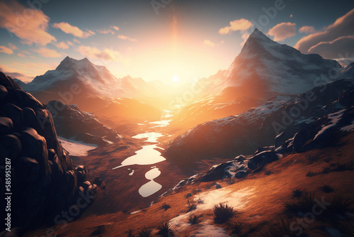 Beautiful sunset view of the mountains generative AI