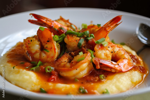 Succulent Shrimp and Grits with a Splash of Hot Sauce, generative ai