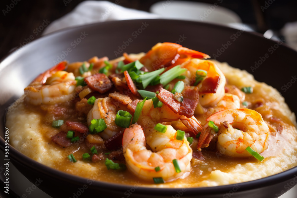 Steamy and Savory Shrimp and Grits with a Cajun Twist, generative ai Steamy and Savory Shrimp and Grits with a Cajun Twist, generative ai
