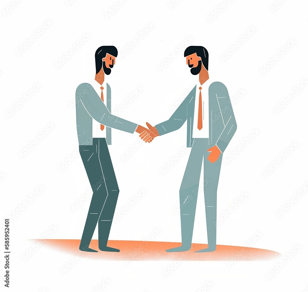 Two businessmen shacking hands with each other, 2D, vector illustration style Two businessmen shacking hands with each other, 2D, vector illustration style