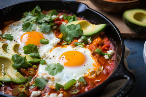 Spicy Green Shakshuka with Avocado and Lime, generative ai