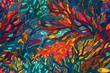 Kaleidoscope of Kelp: Stained Glass Mosaic Enchanting Kelp Forests- Seamless Tile Background, Tiling Landscape, Tileable Image, repeating pattern