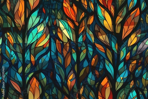 Kaleidoscope of Kelp: Stained Glass Mosaic Enchanting Kelp Forests - Seamless Tile Background, Tiling Landscape, Tileable Image, repeating pattern