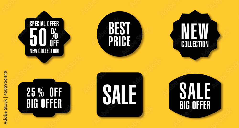 Set of new stickers, sale tags and labels. Shopping stickers and badges for merchandise and promotion, special offer, new collection, discount etc. Red stickers for web banners