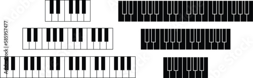 Piano Key Clipart Set - Outline, Silhouette & Color