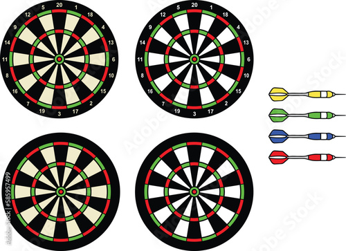 Dartboard Game with Darts Clipart Set - Blank Template & with Point Numbers