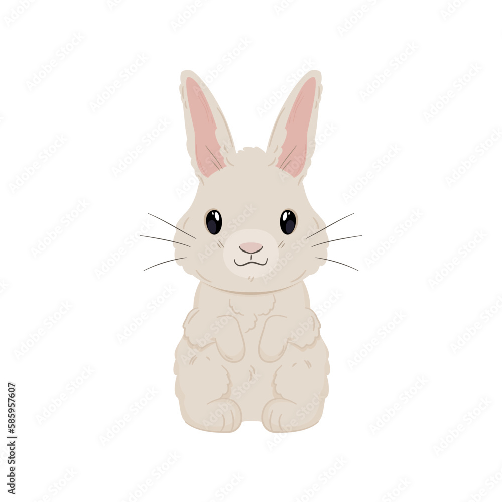 Mały słodki królik. Urocze zwierzątko w stylu kawaii. Siedzący zając na białym tle. Ilustracja wektorowa. - obrazy, fototapety, plakaty 