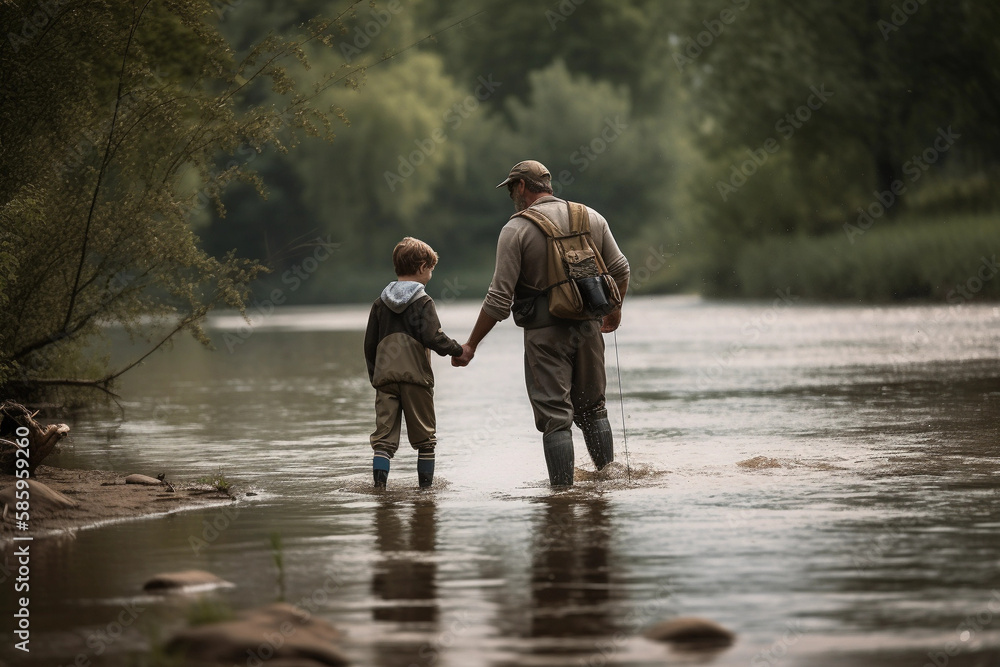 a father and son go fishing, Generative AI