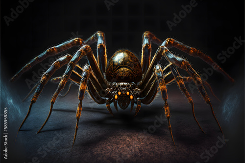 Huge spider on black background created with generative AI technology