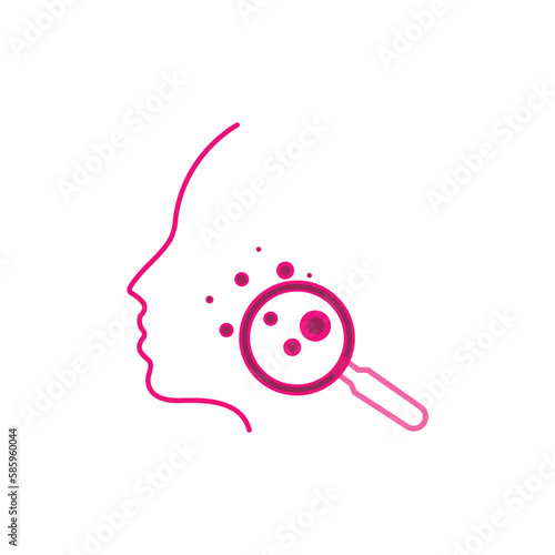 acne on skin face icon, pimple inflammation, dermatology or skincare, block pores problem, clean dermis, wrinkle mask, thin line symbol on white background