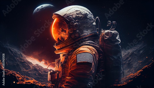 Minimalist close-up illustration of an astronaut with helmet. Futuristic aesthetic and is perfect for projects related to space exploration, science fiction, or technology