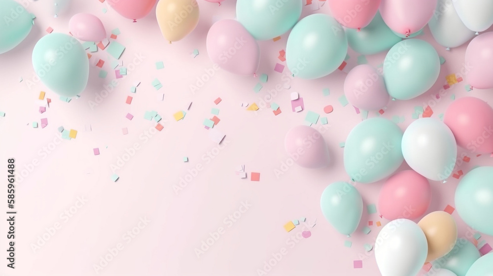 Pastel Pink Background with Confetti and Pastel Balloon Edge Border
