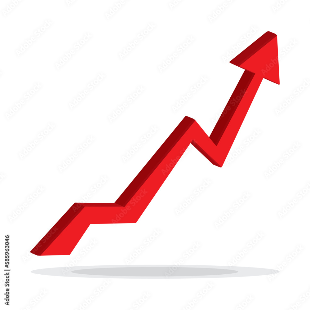 Growing business 3d arrow on white, Profit red arrow, Vector illustration.Business concept, growing chart. Concept of sales symbol icon with arrow moving up. Economic Arrow With Growing Trend. Growing business 3d arrow on white, Profit red arrow, Vector illustration.Business concept, growing chart. Concept of sales symbol icon with arrow moving up. Economic Arrow With Growing Trend.