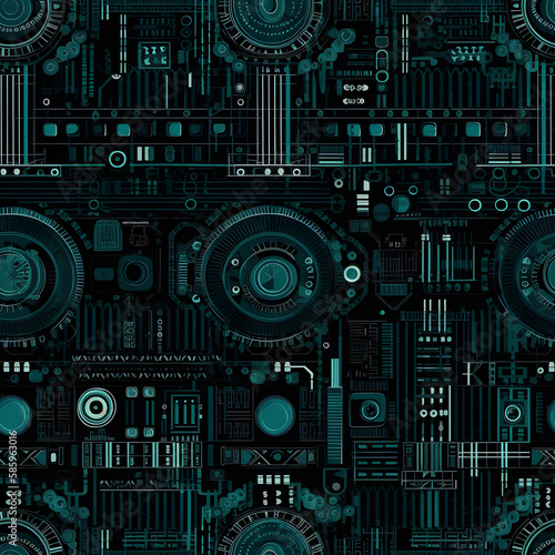 Techno seamless pattern abstract or technology background. Generative AI