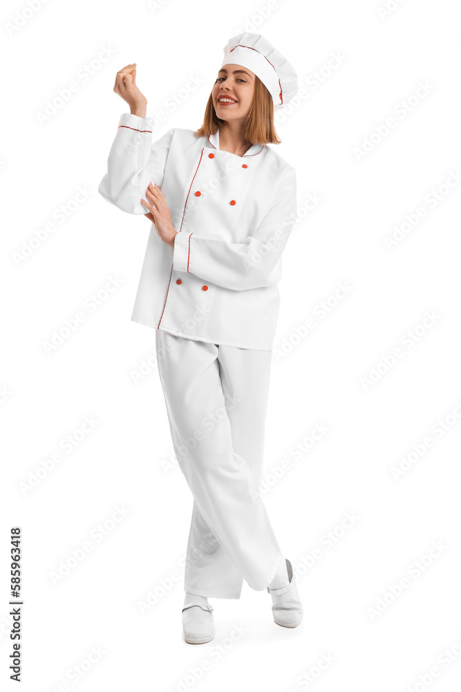 Female baker in uniform on white background Female baker in uniform on white background