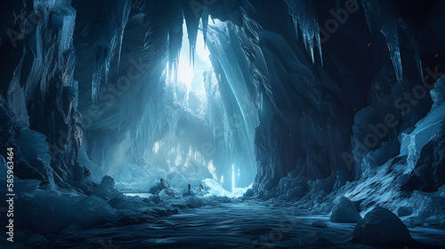 Big ice cave glacier environment, ice crystals AI Generative Art