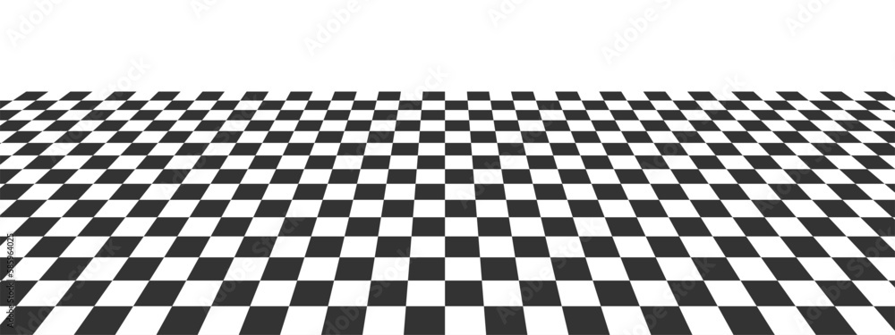 Horizontal tile floor with checkered texture. Plane with black and white squares pattern. Chess board surface in perspective. Geometric chequered retro design Horizontal tile floor with checkered texture. Plane with black and white squares pattern. Chess board surface in perspective. Geometric chequered retro design
