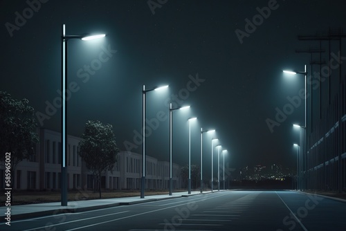 Modern street led lighting, created with Generative AI technology