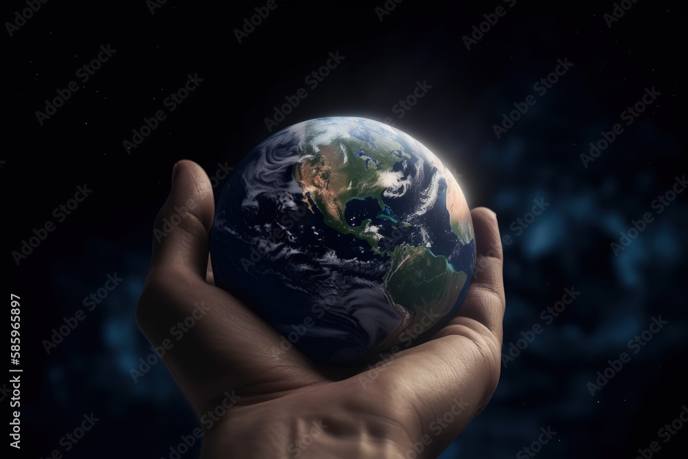 Hand holding planet earth, earth day concept, environment preservation concept, Generative AI Hand holding planet earth, earth day concept, environment preservation concept, Generative AI