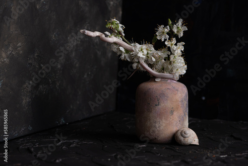 still life with flowers, plants, isolated, pattern, snake, still life, interior, modern, decor, beautiful, poster, organic, art, set, nature, abstraction, banner, painting, illustration, color, design